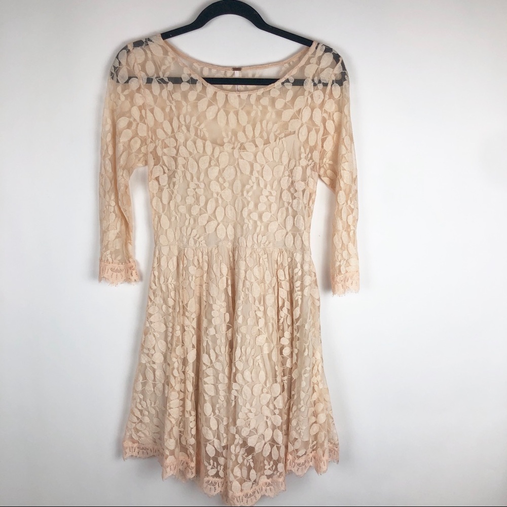 Free People Lace Overlay Leaf Pattern Dress Boho